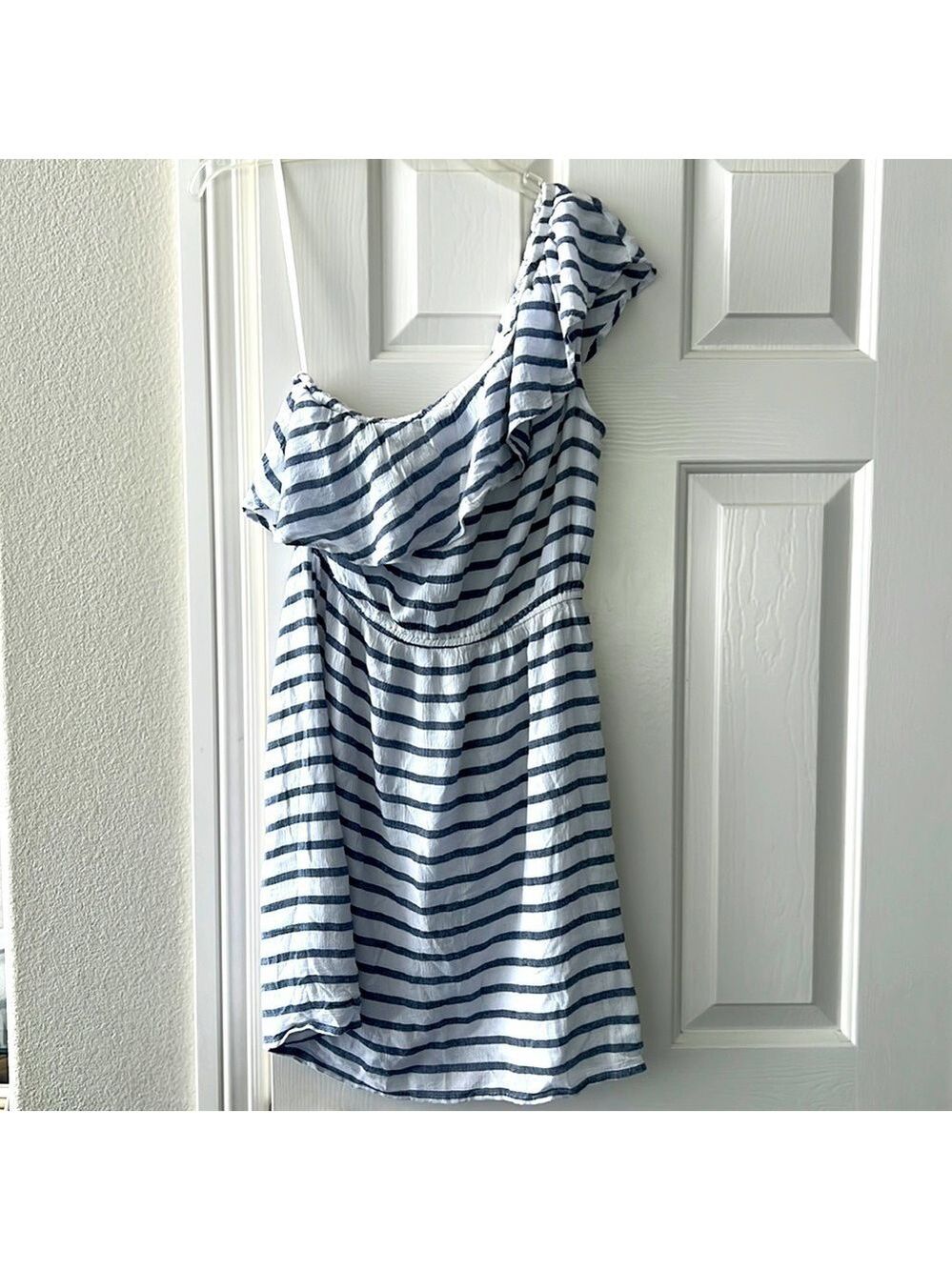 Women’s Old Navy NWT blue and white stripe one shoulder summer dress.